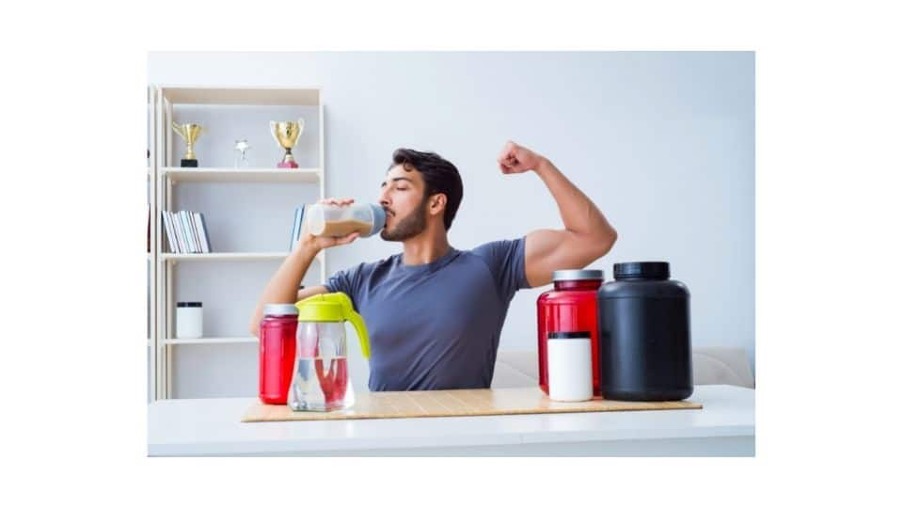 Man drinking protein supplement and making health mistake
