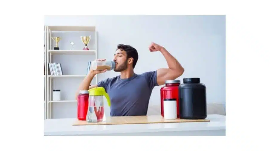 Man drinking protein supplement and making health mistake