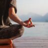 Woman meditating with meditative mind and mindfulness