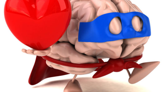 brain carrying heart showing mind over matter
