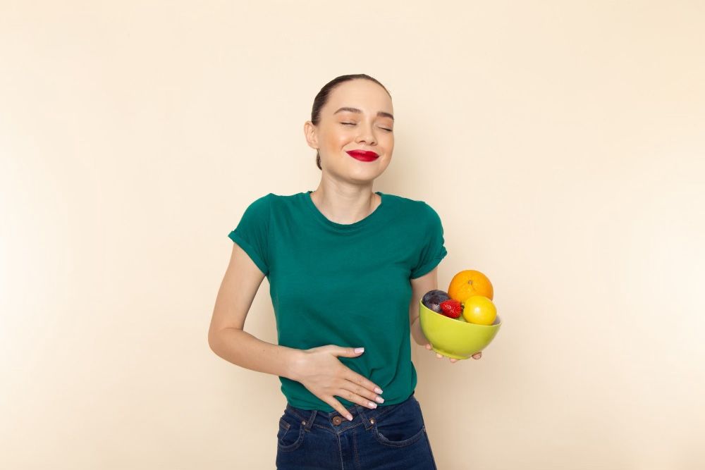 Women and gut health showing healthy food, periods health