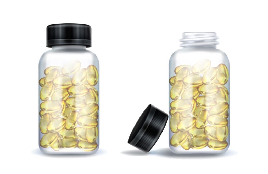 2 bottles containing omega 3 capsules