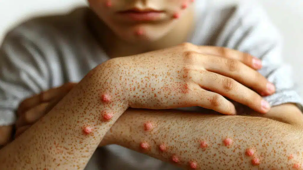 monkeypox pictures, man showing boils in hands
