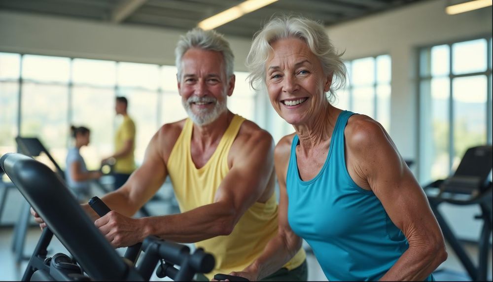 healthy aging, man woman exercising