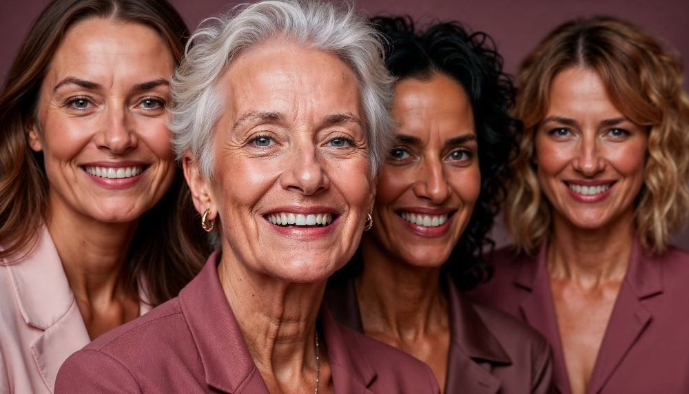 four women smiling faces for healthy aging month