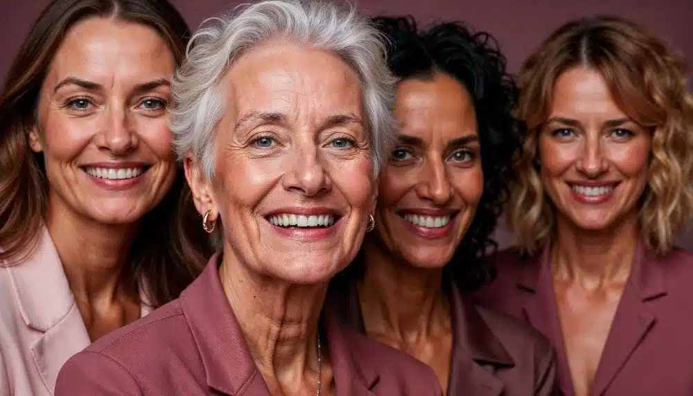 four women smiling faces for healthy aging month