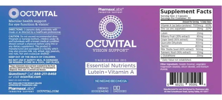 Ocuvital ingredients în label of Ocuvital reviews