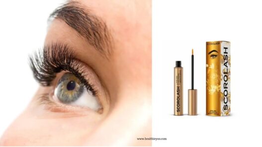 Woman face with Scorolash reviews of eyelash growth serum