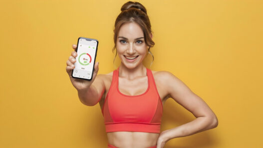 woman showing fitness and workout apps in mobile