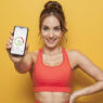 woman showing fitness and workout apps in mobile