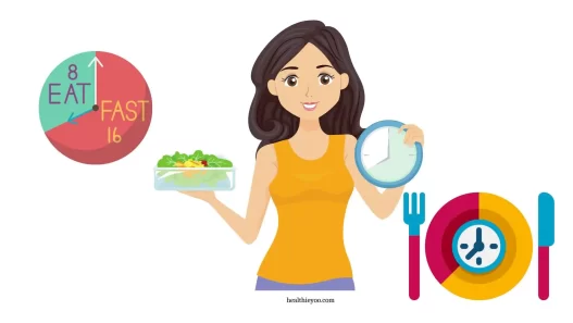 Intermittent fasting health benefits, types, weight loss, Girl holding clock and food