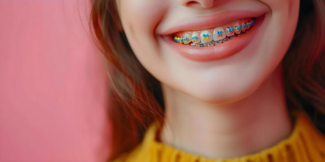 braces colors, best braces colors, woman with colored braces smiling, what is the best color for braces