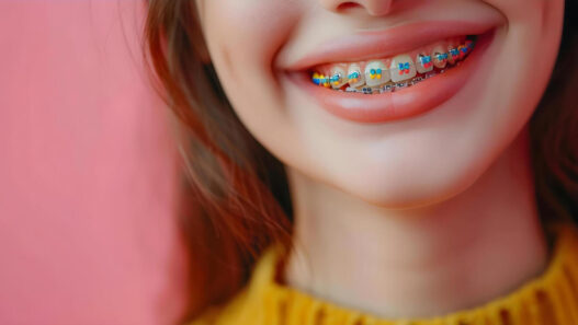 braces colors, best braces colors, woman with colored braces smiling, what is the best color for braces