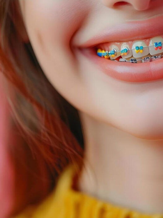 braces colors, best braces colors, woman with colored braces smiling, what is the best color for braces