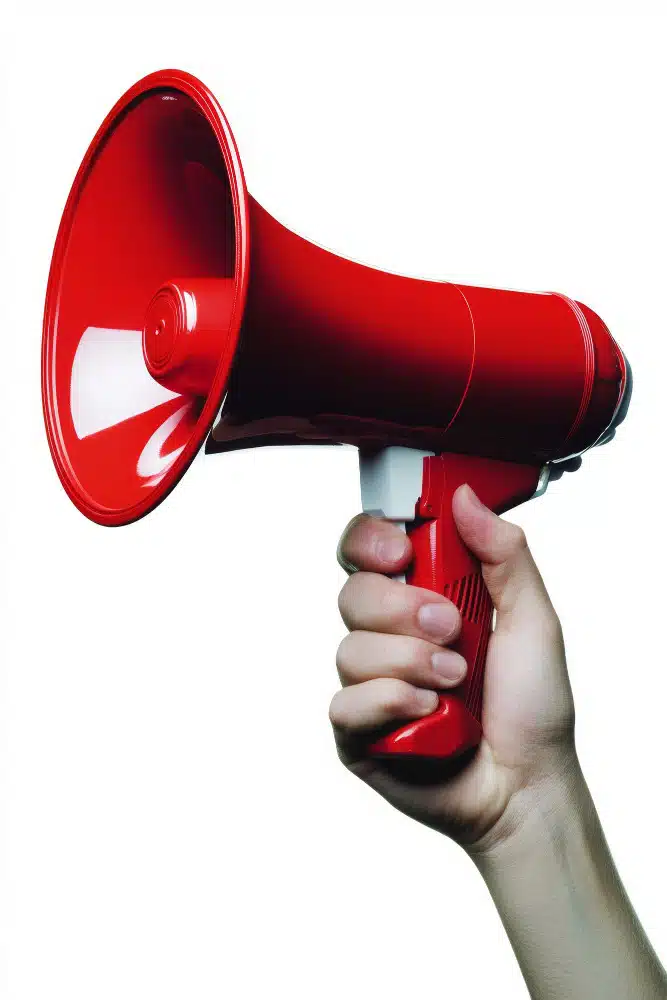 Hand holding loudspeaker, advertise on healthieyoo
