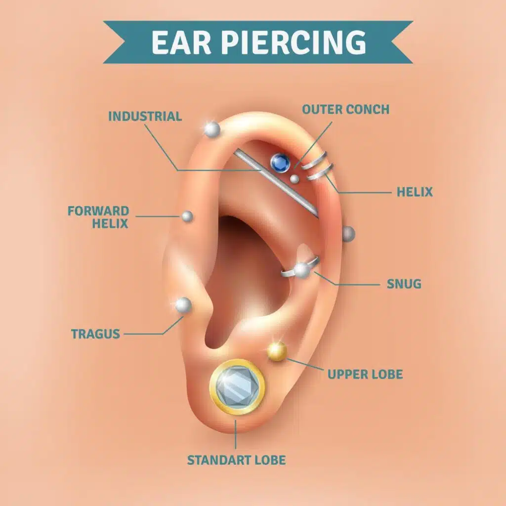 well labelled ear showing daith piercings jewelry